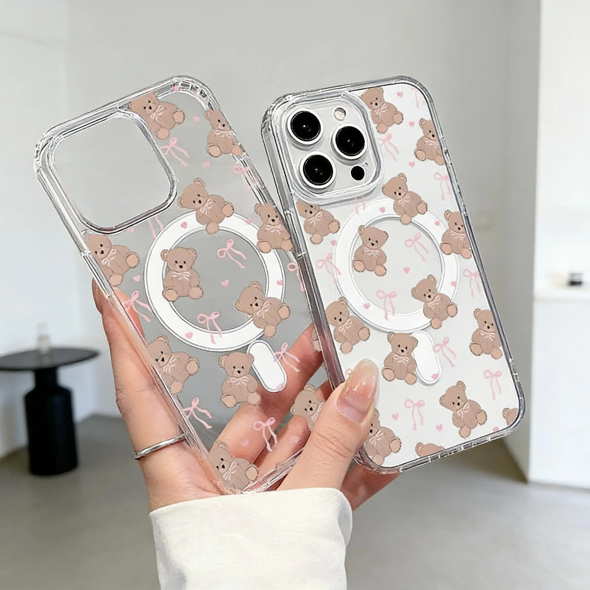Magnetic Soft Transparent TPU Smartphone Casing - MagSafe Fit Cellphone Case, Cute Love Cartoon Design, Shockproof Protection Phone Accessory for iPhone 11/12/13/14/15/16 & Pro Max Models