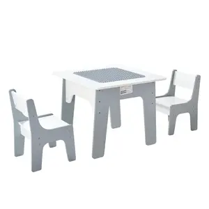 VEVOR 4 in 1 Kid Activity Table and 2 Chairs Set,  , Graffiti & Building Blocks Double-Sided Tabletop, Toddler Play Table with Storage for Kids 3+ Years, Large Storage Space, Gift for Boys & Girls, White