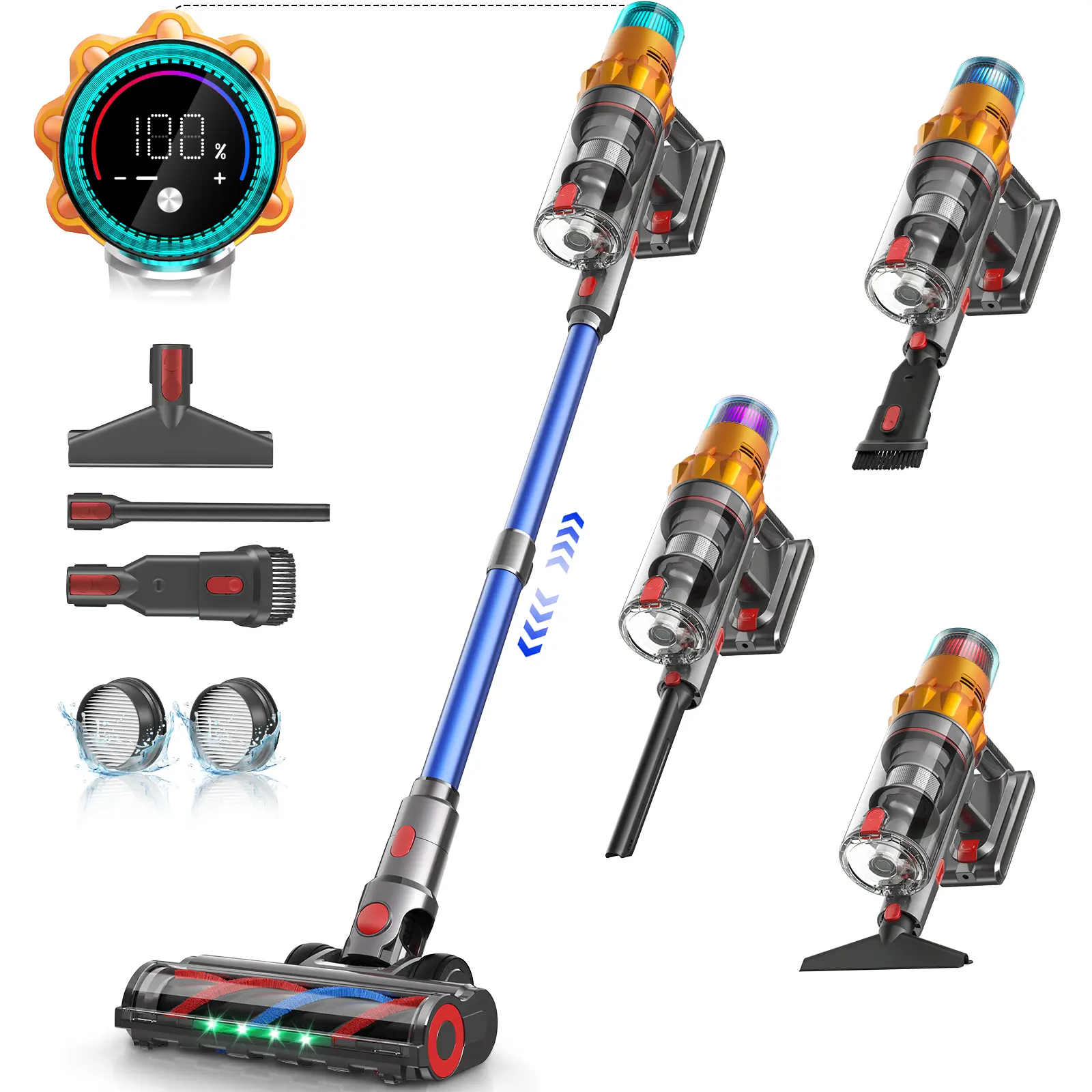 BELIFE S8 Cordless Stick Vacuum Cleaner, 8-in-1 Cleaning Supplies with 48Kpa Powerful Suction, 65-Min Run Time, Self-Standing, Lightweight Anti-Tangle Rechargeable, Wall Mount, Touchscreen for Apartment Stuff, Floors/Carpets/Pet Hair