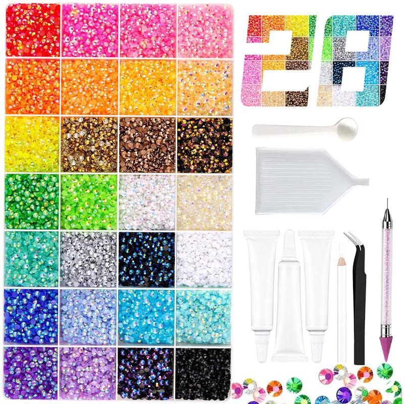 28Colors 3mm Jelly Flatback Rhinestones,DIY bedazzling kit, Bedazzling Kit with Nail Art, Shoes & DIY Diamond Art.Gem DIY Bedazzling Kit with Mixed Resin Rhinestones & Tweezers,Pick up Pen and Gifted Tools for DIY Makeup Supplies