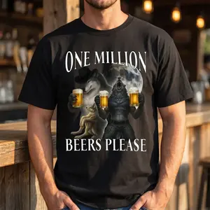 One Million Beers Wolf Meme T-Shirt,Cringe Werewolf Meme Shirt,Edgy Dark Humor Shirt,Gen Z Gag Gift,Cursed Meme Shirt,Funny Beer Shirt