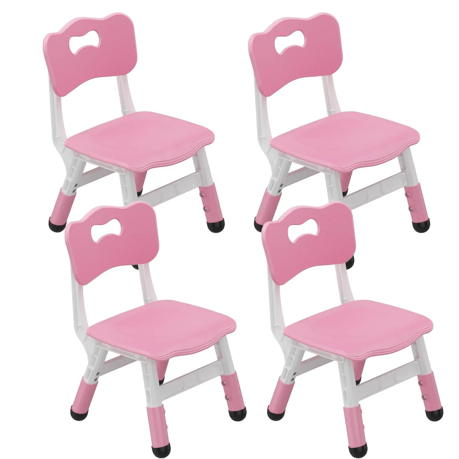 Girls' 4-Pack Durable Ergonomic Polypropylene Kids Chairs - 3-Level Height Adjust, Curved Back, Stackable, Carrying Handle, Easy Clean, Sturdy Modern Toddler Desk Chairs for 2-5 Years, Home Nursery Study Area