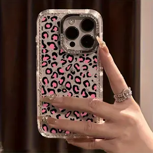 Leopard Print Luxury Rhinestone Fashion Phone Case, Transparent Sparkling Diamond Frame Star Case Anti-Drop Case, Compatible with iPhone 17 Pro Max 17 Air 16 15 14 Plus 13 12 11 Protective Cover, Christmas Gift, New Year Gift, Easter