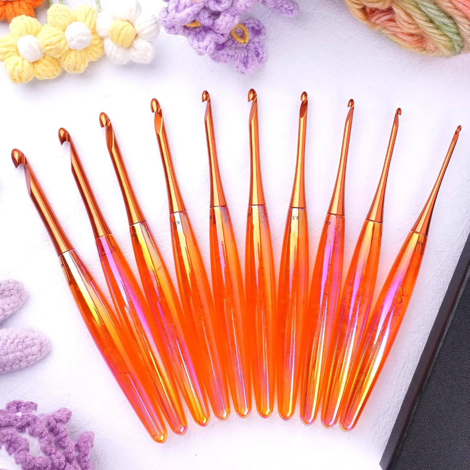 Ergonomic Crochet Hooks Set, 10 Sizes (3mm–8mm), Resin Comfort Grip Handles with Aluminum Hook Tips, Smooth Lightweight Crochet Needles for Beginners & Advanced Crafters