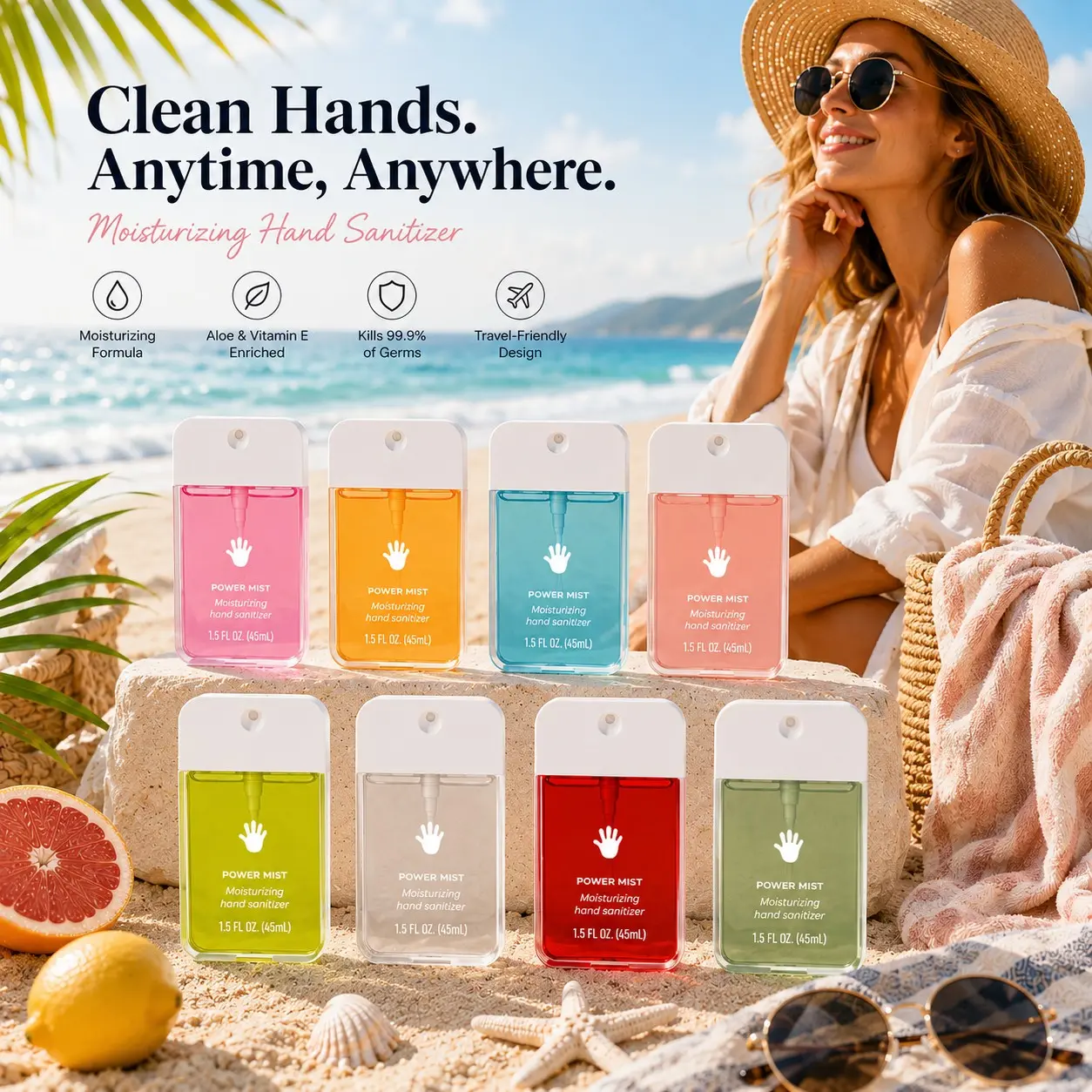 45ML Cardboard Portable Travel Moisturizing Hydrating Mini Lightweight Hand Sanitizer Spray, No-Rinse Antibacterial Disinfectant, Essential for Outdoor Activities & Moms