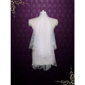 2 Tier Fingertip Bridal Veil with Sparkly Beadings on Edge VG1020