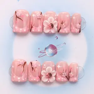 Nailssbysheccid, 10pcs press-on nails, square shape, 100% handmade, simple style,Y2K， combined with French style,3D, suitable for family dinners, dates, weddings, it is the best gift for girls! Comes with jelly glue, crystal sticks and twisting rods.