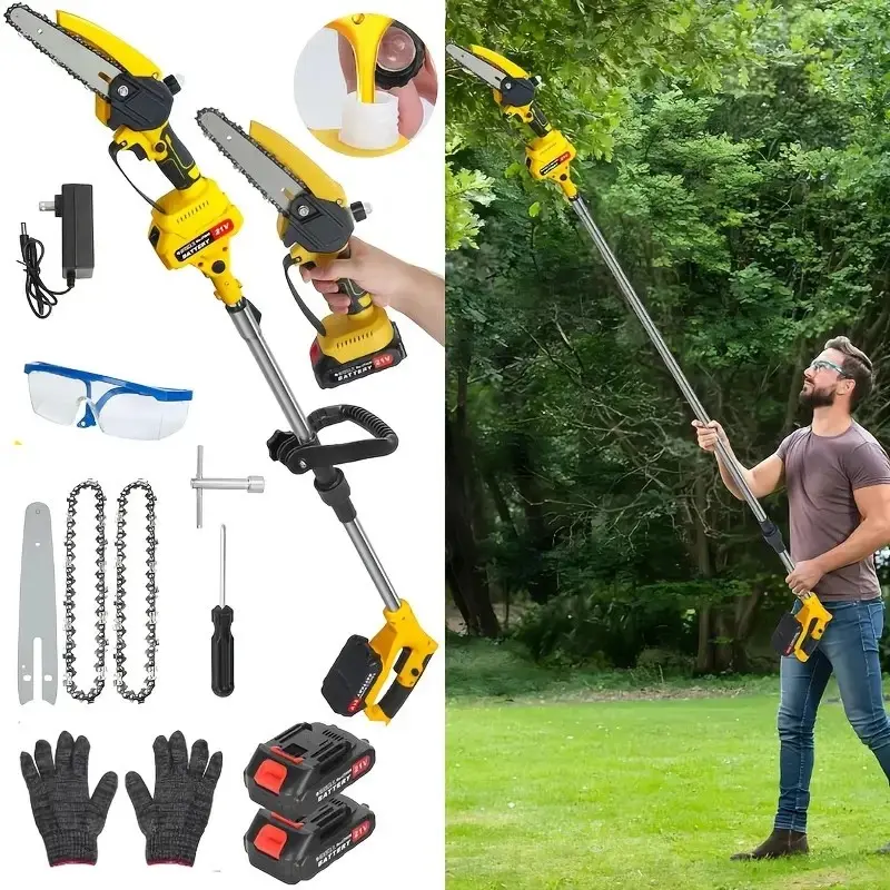 21V Cordless 2-in-1 Pole Saw - 6-in Mini Chainsaw with Extension Rod for Tree Trimming