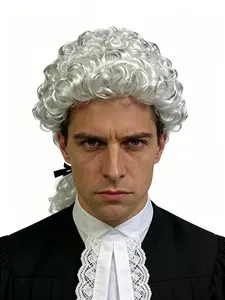 Judge Cosplay Wig, Historical Character Wig with Ponytail, 18th Century Adult Costume Wig, Halloween Party Accessory, Role Play Adult