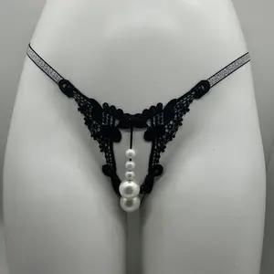 New Women's Panties Thong with Extra Large Beads and Open Crotch Pearl Panties Womenswear Bridal