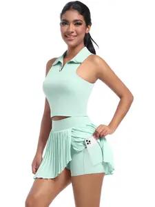 Women's Solid Color Sports Vest & Skort Set, Breathable Sleeveless Top & Skort, Ladies Clothing for Tennis Gym Workout, Breathable Activewear