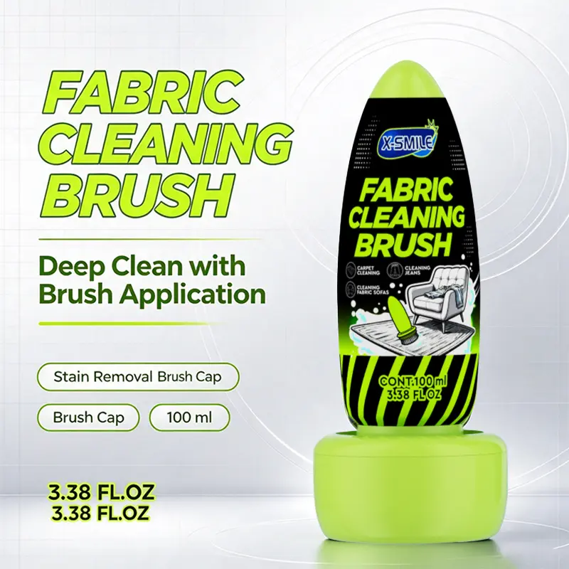 X‑SMILE New Fabric Cleaning Brush 100ml Stain Removal Brush Cap For Home Pet Owners Portable Fabric Stain Remover Deep Clean Sofa Carpet Cushion Curtain Remove Coffee Oil Urine Stains No‑Rinse Fabric Cleaner