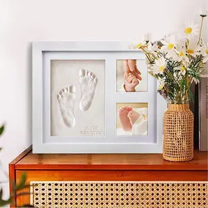 DIY Paw Print Frame Kit, 1 Count Baby Footprint Imprint Kit, Quick Dry Clay Handprint Frame Kit, Hand Casting Kit, Hand Molding Kit, Photo Display Frame for Home Office Decor
