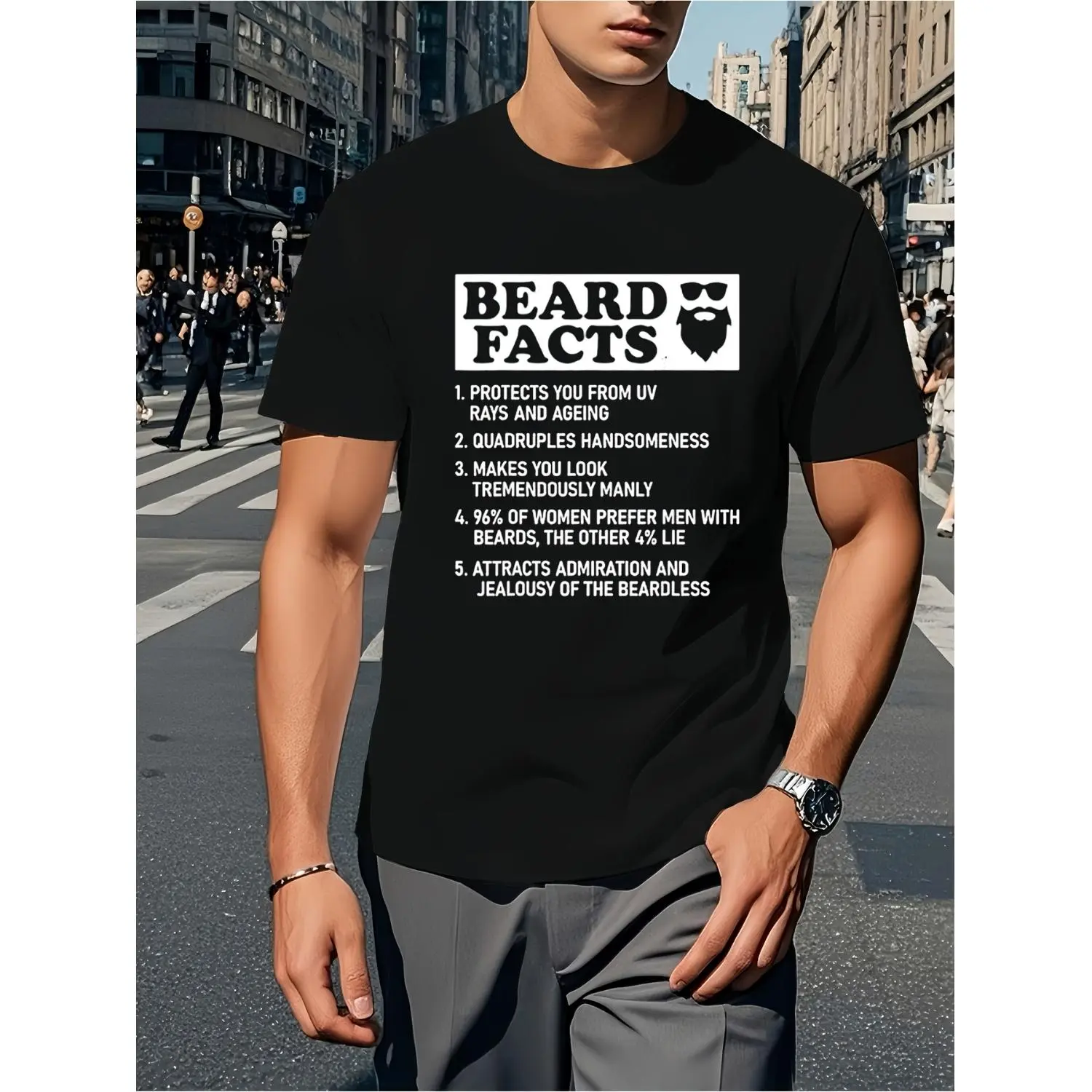 Classic Black Crew Neck T Shirt with Beard Humor Perfect for Men and Unisex Casual Wear All Seasons Soft Comfortable Gift