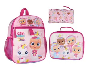 Cry Babies Magic Tears Characters Unicorn 3 PC Backpack Lunch box Pencil Pouch Set 12"