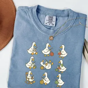 [Sale Up To 50%] Cute Goose Crocheting Comfort Colors Shirt, Funny Yarn Lover Tee, Crochet Gift for Women, Animal Crochet Shirt, Goose Yarn Craft Graphic Streetwear T-shirt