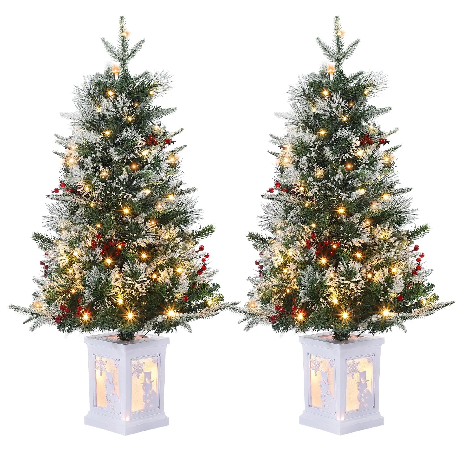 GARVEE 3Ft Pre-Lit Artificial Christmas Tree with 78 LED Lights - Mini Tabletop Xmas Tree with Snowman Base, 8 Lighting Modes, Dual-Color Lights for Home Office Party Holiday Decor