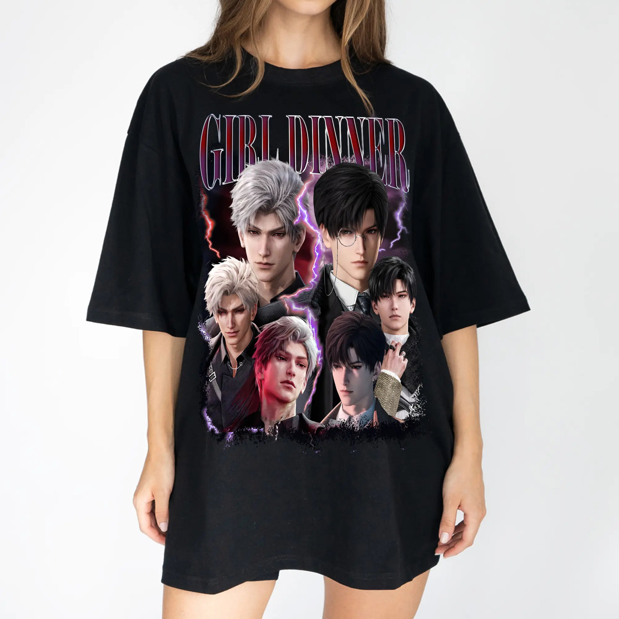 Sylus and Zayne Girl Dinner Love and Deepspace Retro T-Shirt Sweatshirt Hoodie Fabric Womenswear Tops Underwear
