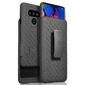 Case with Clip for LG V50, Nakedcellphone [Black Tread] Kickstand Cover with [Rotating/Ratchet] Belt Hip Holster Combo for LG V50 ThinQ Phone