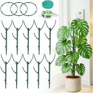 10-Pack Monstera Plant Stakes - Stackable Sticks for Indoor Plants up to 25" - Poles & Trellis with Tape & Twist Tie for Climbing Vines