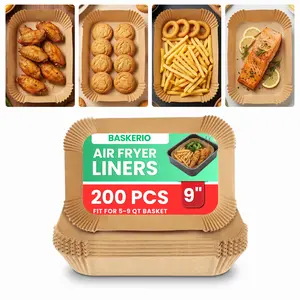 9-Inch Square Disposable Parchment Air Fryer Liners (200 PCS) - Non-Stick, Oil-Proof Accessories for 5-9 QT Air Fryers, Easy Clean-Up, Baking & Cooking