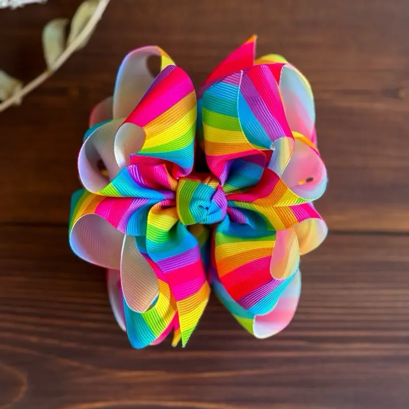 Lrc Summertime Stripes Print, 2in1 Stackable Ribbon Hair Bow