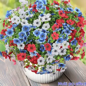 12 Pcs Artificial Fake Flowers for Outdoor Spring Decoration, Faux Flowers No Fade UV Resistant Silk Flower Plants for Outside Garden Yard Porch Patio Balcony Indoor Decor, Decorative Faux Flowers, Vibrant Faux Flowers(Blue White Red)