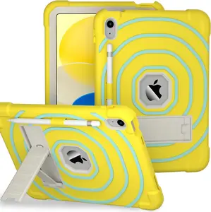 Heavy Duty Dual-Color iPad Case with Pencil Holder & Kickstand for 11th/10th Generation, Rugged Protective Cover for i pad A16 11" and 10th Gen 10.9" (Yellow+Green)
