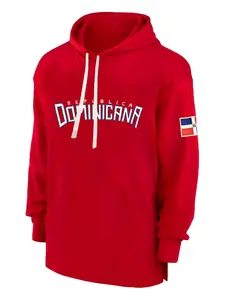 Men's Dominica Embroidered Fleece-Lined Red Hoodie Thick Warm Retro Sporty Pullover for Men & Women, Loose Fit Unisex Couples Christmas Valentine's Gift, Machine Washable, Custom Hoodie, Autumn Winter Wear, Durable Casual Wear