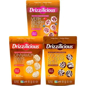 Drizzilicious Berry & Dessert Mix 3-Pack - Very Berry, Cinnamon Swirl & Cookies & Cream, Vegan, Gluten-Free, Non-GMO, 90 Calories & 5g Sugar, Mini Rice Cakes - Snack