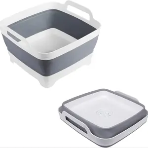 Collapsible Dish Tub, 1 Count Portable Sink with Handle, Foldable Laundry Tub, Washing Basin with Drain Plug for Kitchen Sink, Camping Dish Washing Tub