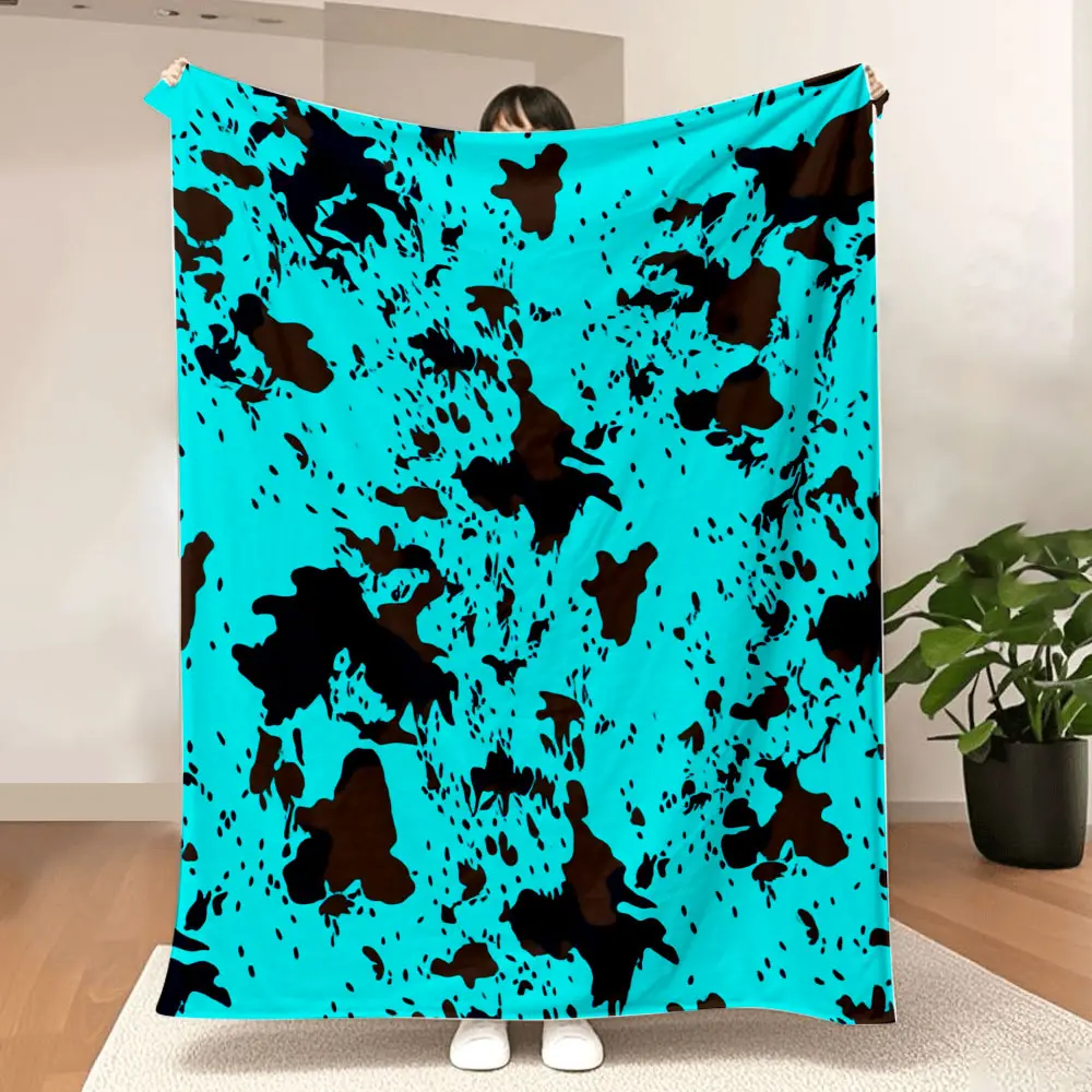 Turquoise abstract splatters throw blanket deep brown black blots pattern cozy soft plush fleece unique eclectichic aesthetic home decor bedding wrap luxury warm sanctuary room vibe bedroom