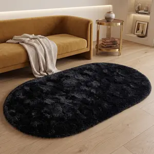 COLLA Oval Ultra-Soft Plush Area Rug, Black Modern Fluffy Shag Non-Slip Floor Carpet for Bedroom Indoor Home Decor, Ideal For Home Decor