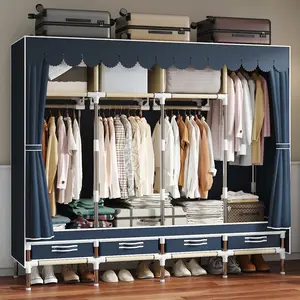 LEAIJIAFY Portable Wardrobe Simple Household Storage Thickened Reinforced Closet with Three Layered Compartments Four Hanging Sections Drawers for Bedroom Dormitory Rental