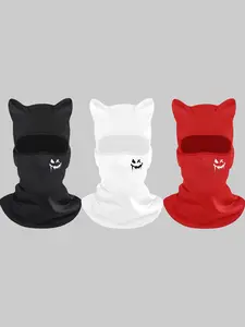 Neutral Smiling Face Printed Balaclava Hat, Cat Ear Mask, Outdoor Activities & Hiking Gear, Unisex Design, Comfortable Fit