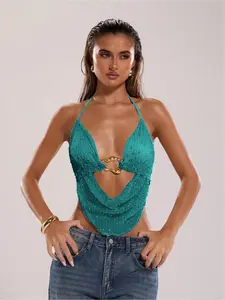 Women's Metallic Sequin Cover Up Tube Top, Fashionable Strapless Swim Top for Summer, Women's Swimwear for Beach Holiday Vacation, Bandeau Swim Top
