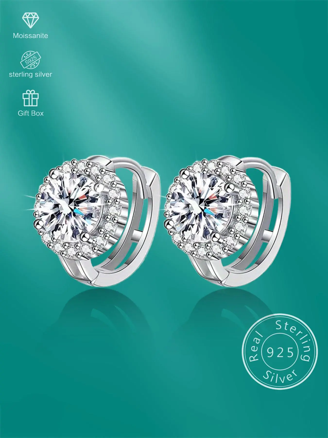 S925 Sterling Silver Synthetic Moissanite Decorated Hoop Shape Earrings, High Quality Earrings, Earrings Hoops, Elegant Jewelry for Party, Daily Clothing Decor, Trendy All-match & Exquisite Jewelry for Gift
