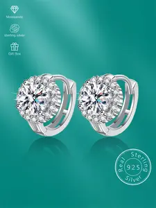 S925 Sterling Silver Synthetic Moissanite Decorated Hoop Shape Earrings, High Quality Earrings, Elegant Jewelry for Party, Daily Clothing Decor, Trendy All-match & Exquisite Jewelry for Gift
