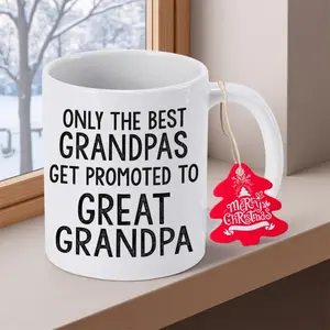 DAYSFunny Great Grandpa Coffee Mug - "Only the Best Grandpas Get Promoted to Great Grandpa" - 11oz Ceramic Cup with Red Ornament - Hand Wash Only - Christmas