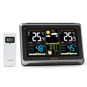Indoor Outdoor Weather Station With 7.5-Inch Large Color Display, Wireless Digital Home Weather Console, Sensor-Based Atomic Clock, Adjustable Backlight, Real-Time Forecast Data, Calendar, Alarm, Temperature And Humidity