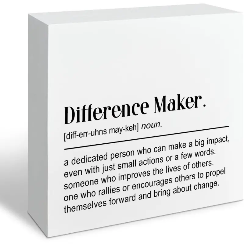 Inspirational Wooden Box Sign, Difference Maker Definition Wooden Decor Box Sign, Motivational Gifts for Coworkers Friends, Thank You for Leader Coach Boss Mentor Teacher - Appreciation Retirement 5x5 inch