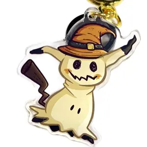 Pumpkin Witch Mimikyu 2” Acrylic Keychain | Holographic Pokemon Charm, Cute Cartoon Character, Easy Clip Attachment