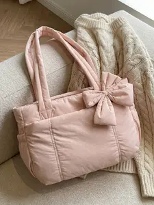 Women's Fashion Single Shoulder Bag, Soft Cloud Texture Casual Bow Design, Simple Style Daily Use Handbag for Ladies, Casual Commuter Bag