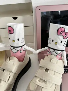 Cute Cartoon Kitty Cat Knee High Socks, Japanese Style Cute Couple Socks, Funny and Adorable Stacked Socks, 1 Pair