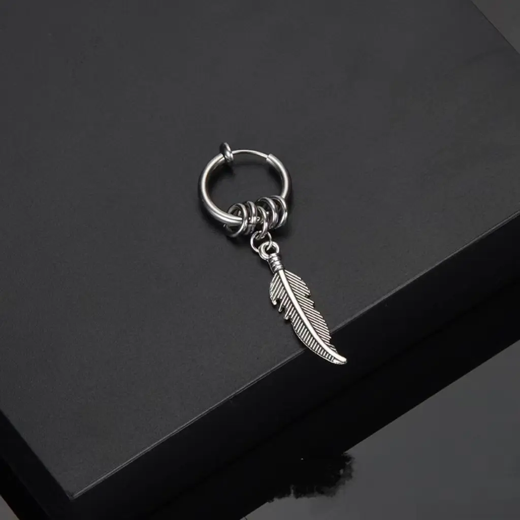 Stainless Steel Feather Ear Cuff, Trendy Coil Clip-on Earring for Men & Women, Casual Non-Pierced Tarnish-Free Jewelry, Trendy Jewelry, Ear Studs