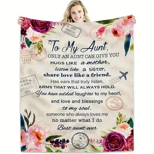 Aunt Gift Throw Blanket From Niece Nephew Ultra Soft Flannel Square Blanket with Heartfelt Message Perfect Birthday Christmas Mother's Day Home Decor
