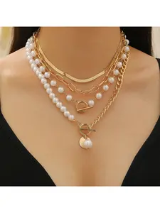 Fashion Long Pearl Chain Necklace Vintage O Ring Clasp Layering Jewelry for Women