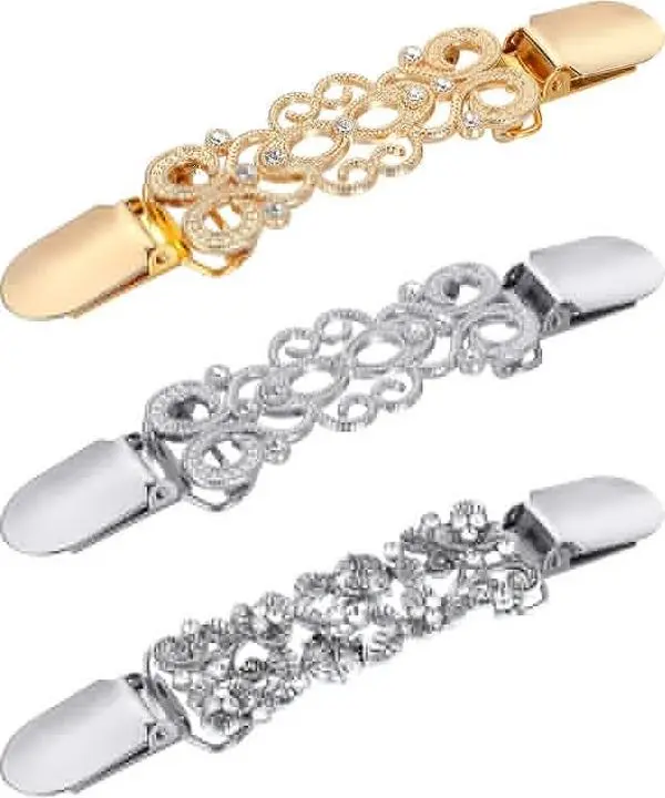 3 Packs Zinc Alloy Kitchen Utensils Cinch Clips - Clip-On Fix, Lightweight Grip, Retro Chic Multi-Use for Ladies Casual Wear Dress Shirts, Cardigan Shawls, Three Packs