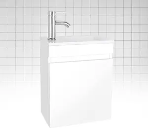 AHB All-in-One 6 Inch Bathroom Vanity Combo for Small Spaces. This Wall Mounted Cabinet Set Includes Sink, Chrome Faucet, Pop-Up Drain & U-Drain – A Complete, Easy Solution