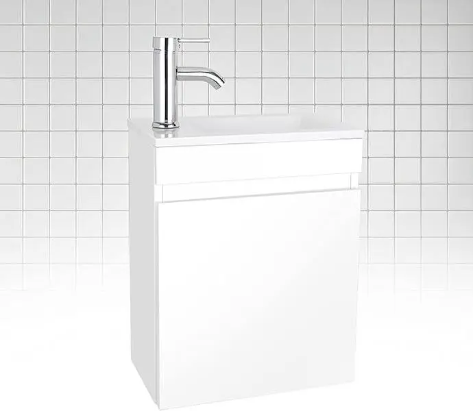 AHB All-in-One 6 Inch Bathroom Vanity Combo for Small Spaces. This Wall Mounted Cabinet Set Includes Sink, Chrome Faucet, Pop-Up Drain & U-Drain – A Complete, Easy Solution, Modern White tiktokshopspringglowup